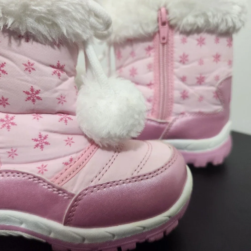 TAMARACK Girl's Pink Frost Flakes Faux Fur Insulated Lined Snow Boots Size 9